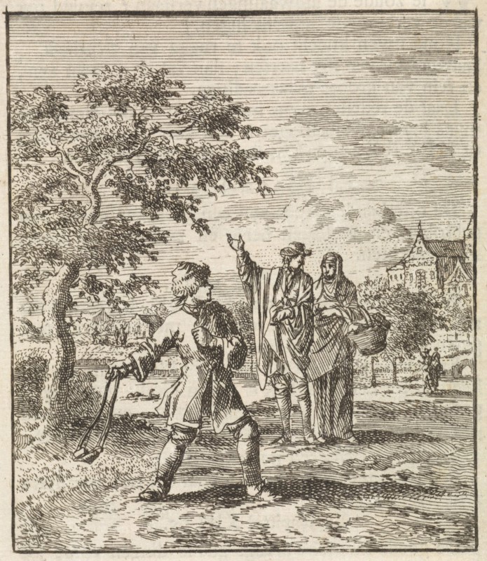 A boy swinging a stone, Jan Luyken, Zacharias Chatelain II, wed. Pieter Arentsz II, 1712
