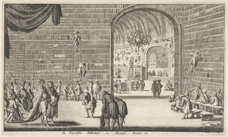 Imperial library and curiosities, print maker: Jan Luyken, Jan Claesz ten Hoorn, 1682