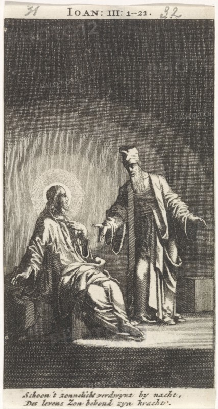 Conversation between Christ and Nicodemus, Jan Luyken, Anonymous, 1712