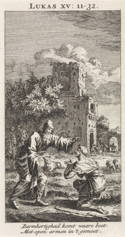 Return of the prodigal son, Jan Luyken, print maker: Anonymous, 1712