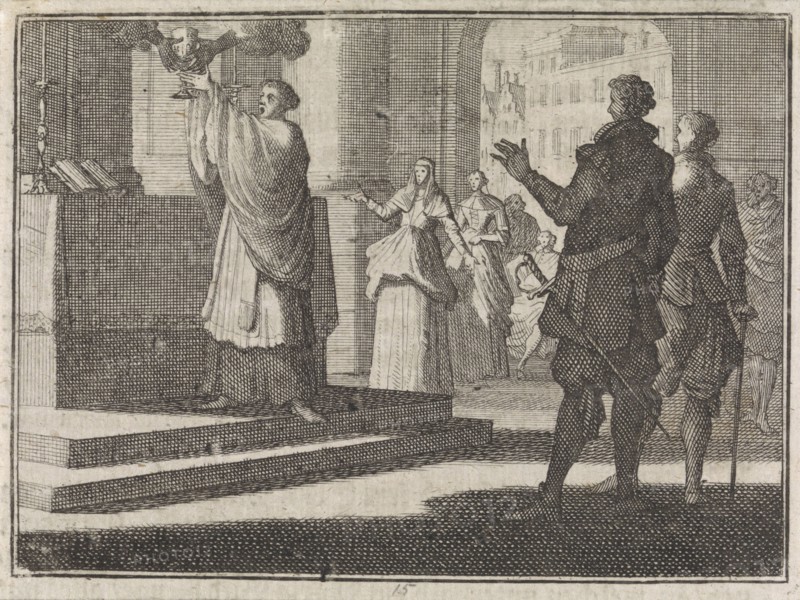 Two hands take the chalice from a priest, Caspar Luyken, Christoph Weigel, Frantz Martin Hertzen, 1710