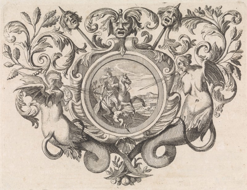 St George on horseback piercing a devil, print maker: Caspar Luyken, Jacob Lindenberg, 1705