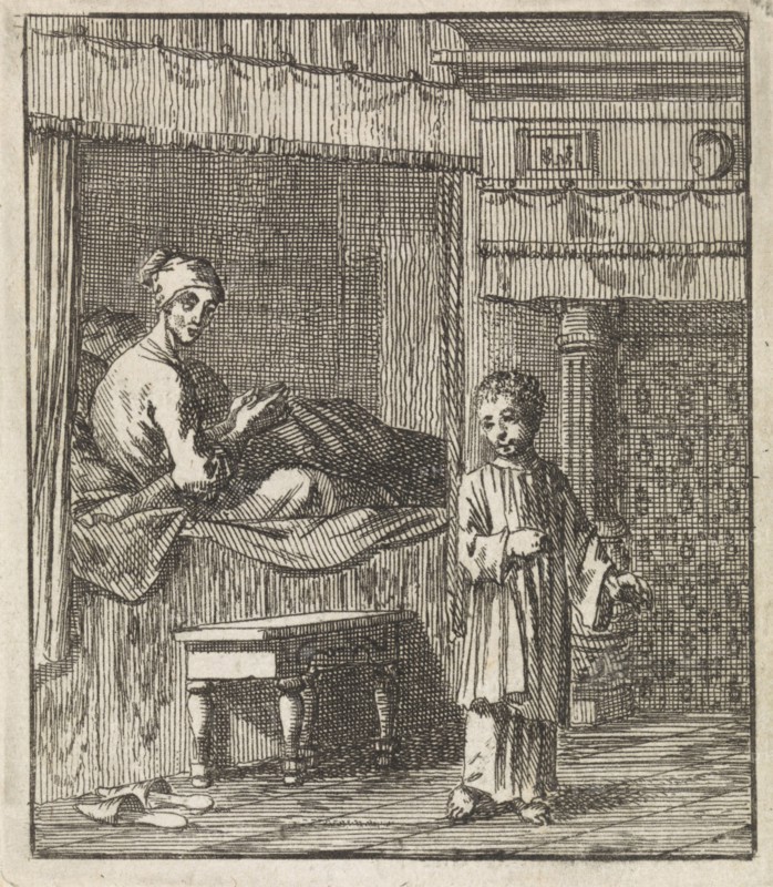 Miraculous healing of Jeske Klaes, Jan Luyken, wed. Pieter Arentsz (II), Cornelis van der Sys, 1709