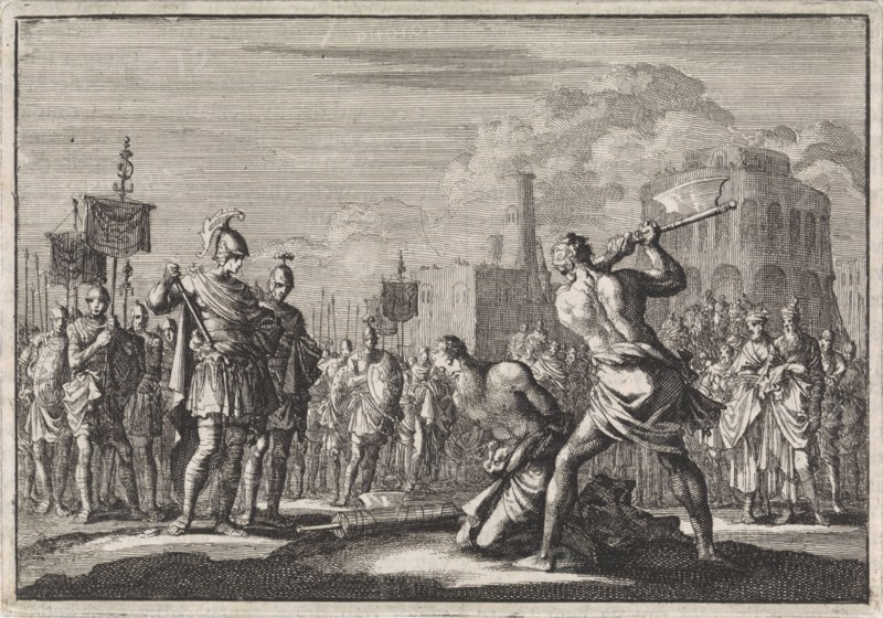 The beheading of Antigonus ordered by Anthony, Jan Luyken, Pieter Mortier, 1704