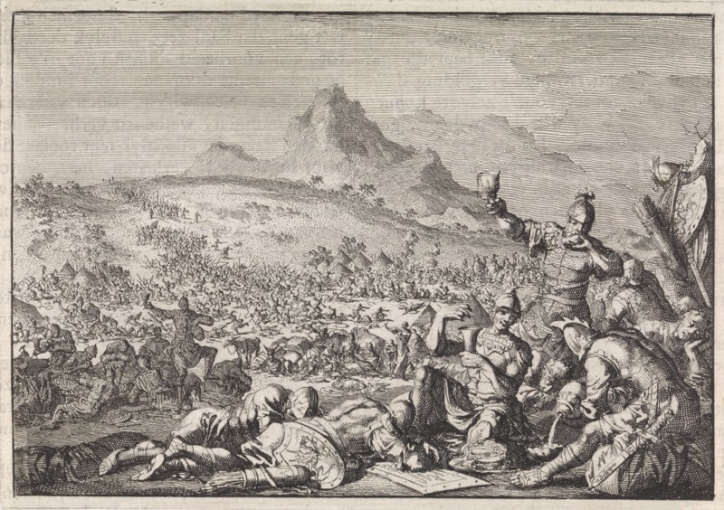 Amalekites robbery by David, Jan Luyken, Pieter Mortier, 1704