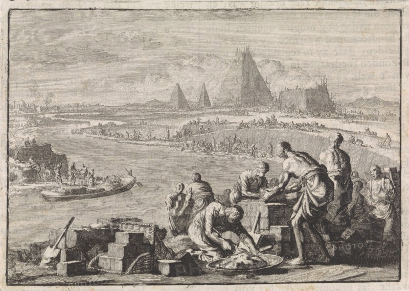 Suppression of the Israelites in Egypt, Jan Luyken, Pieter Mortier, 1704