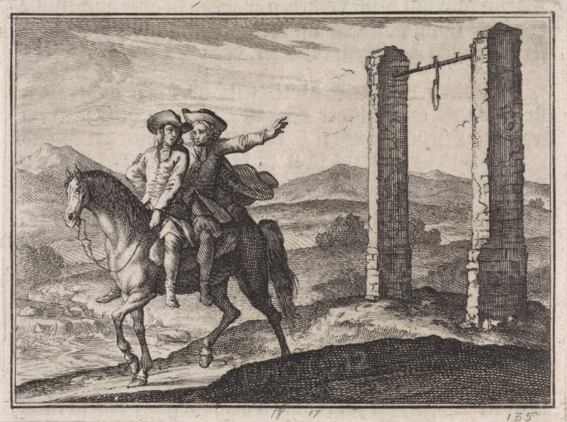 Man saved by his guardian angel of the gallows, Caspar Luyken, Christoph Weigel, 1704
