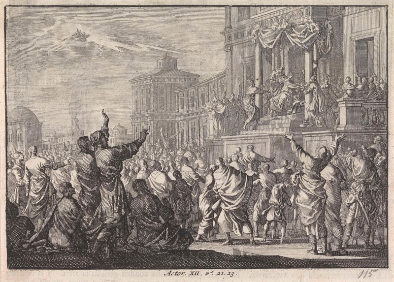 Death of Herod Agrippa, Jan Luyken, Pieter Mortier, 1703 - 1762