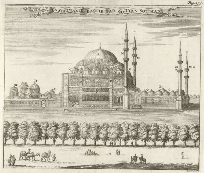 View of the Suleymaniye Mosque in Istanbul Turkey, Jan Luyken, veuve Damien Foucault, Pierre Rocolet, 1681