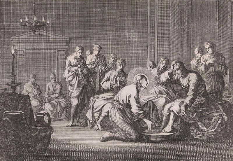 Foot Washing, Jan Luyken, Pieter Mortier, 1703 - 1762