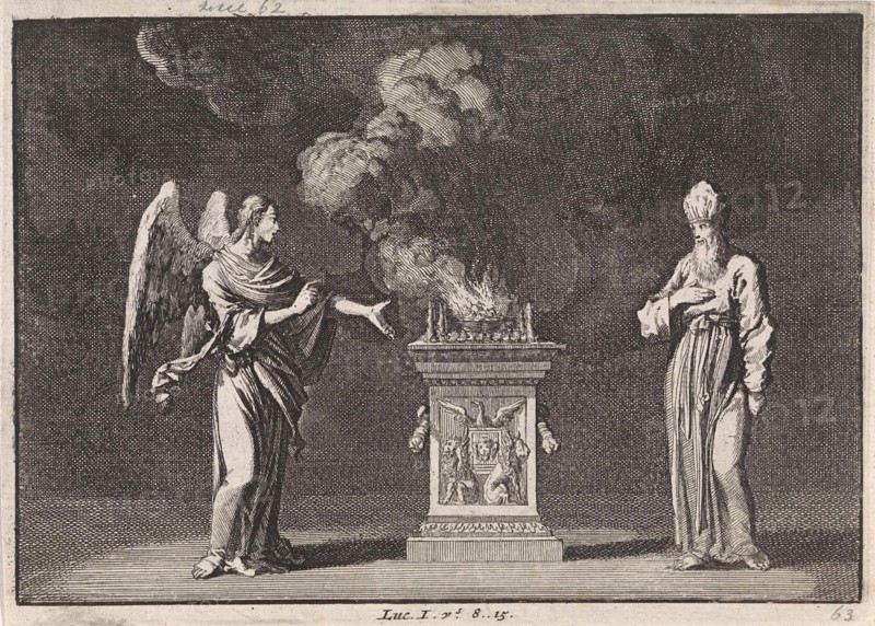 Gabriel appears to Zacharias in the temple, Jan Luyken, Pieter Mortier, 1703 - 1762
