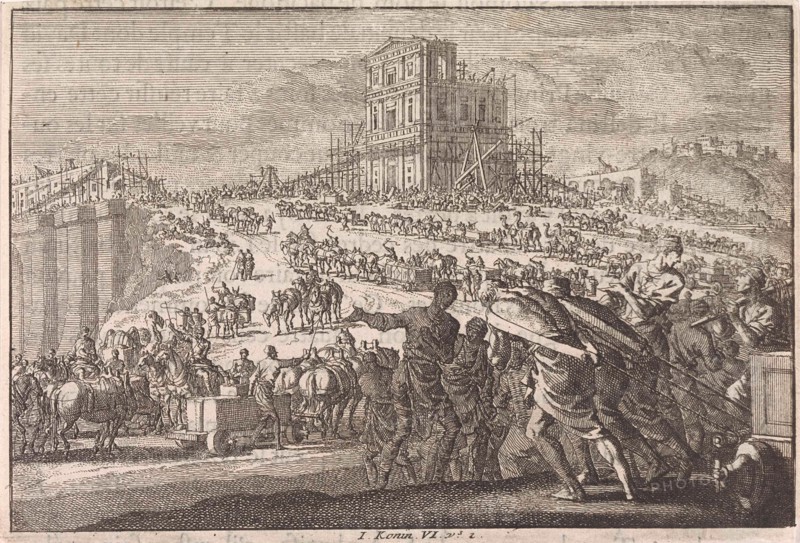 King Solomon builds the temple, Jan Luyken, 1703 - 1762
