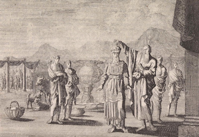 Aaron and his four sons ordained as a priest, Jan Luyken, Pieter Mortier, 1703 - 1762