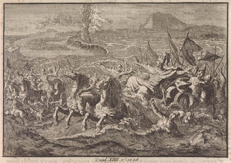 Destruction of the Egyptian army in the Red Sea, Jan Luyken, Pieter Mortier, 1703 - 1762