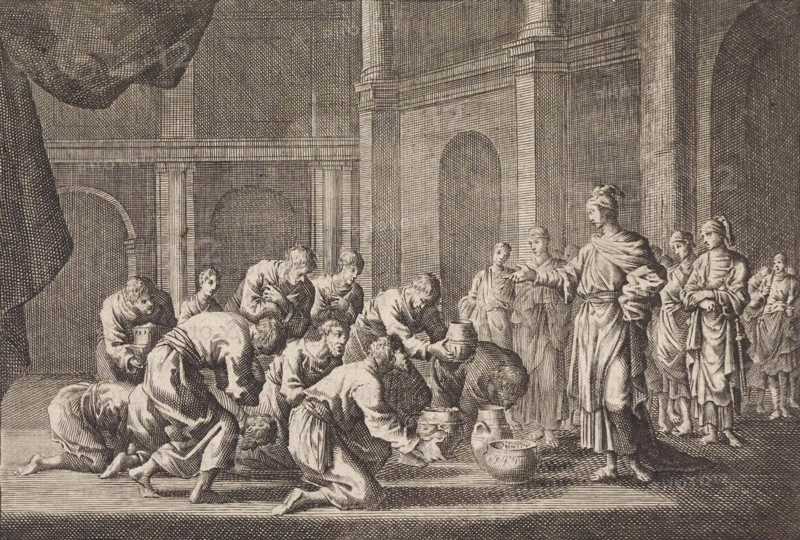 Joseph's brothers kneel before him, Jan Luyken, Pieter Mortier, 1703 - 1762