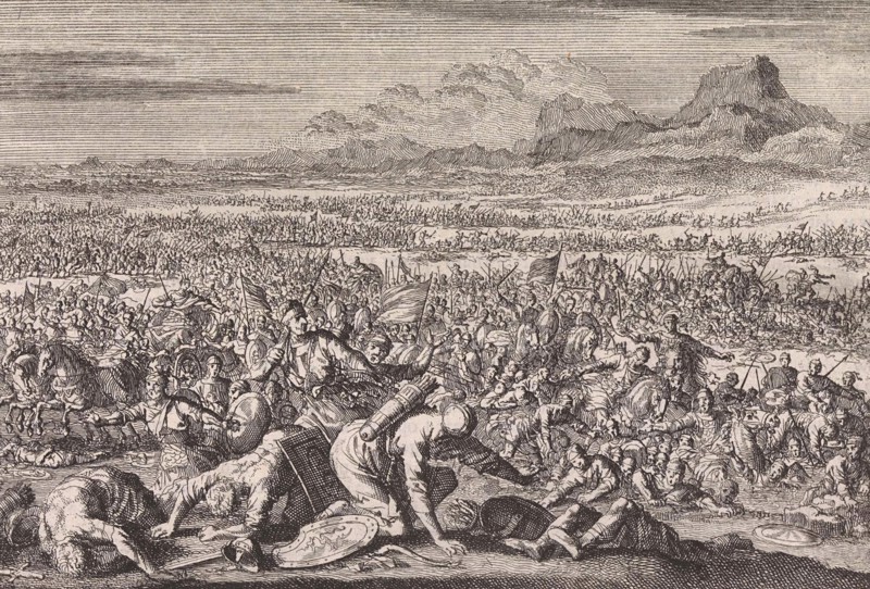 Armies of Sodom and Gomorrah defeated, Jan Luyken, Pieter Mortier, 1703 - 1762