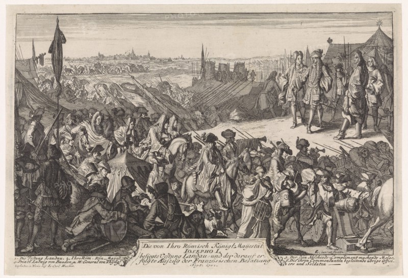 Taking Landau, 1702 Germany, print maker: Caspar Luyken, I. C. Hueber, 1702