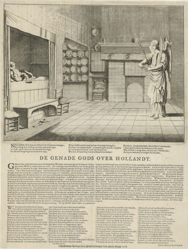Appearance of an angel to the widow Jill Claes, Jan Luyken, 1678