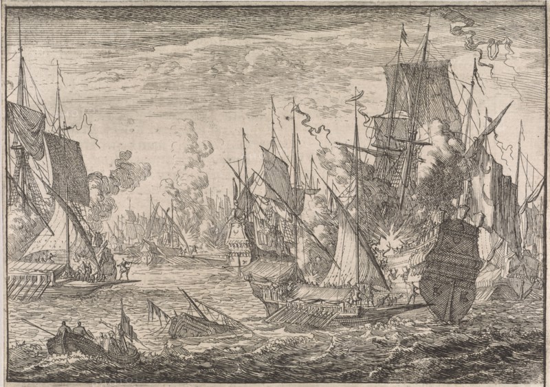 Sea battle between Turkish warships and galleys of the Knights of Malta, 1644, Johann David Zunnern, 1701