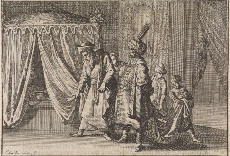 Sickbed of the wife of the pasha, 1639, print maker: Caspar Luyken, Caspar Luyken, Johann David Zunnern, 1701