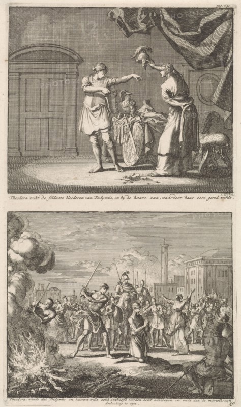Holy Theodora and Didymus is liberated by the martyrdom of St. Theodora and Didymus, Jan Luyken, Jacobus van Hardenberg, Barent Visscher, 1700