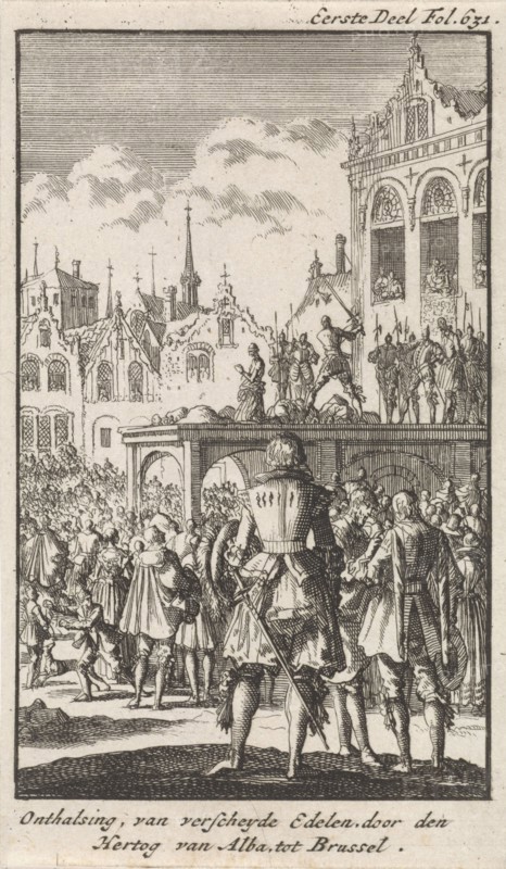 Decapitation of the Counts Egmont and Horne, 1567, Jan Luyken, Engelbrecht Boucquet, 1699