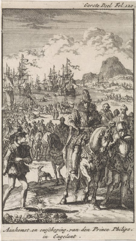 Prince Philip lands in England, 1554, Jan Luyken, Engelbrecht Boucquet, 1699