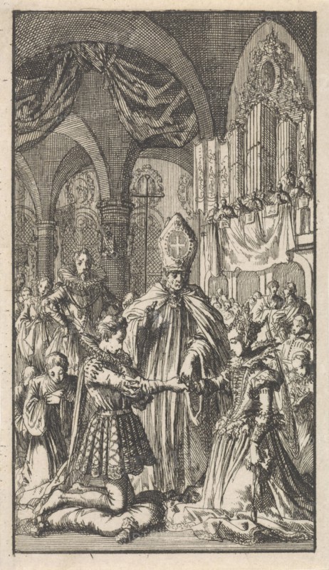 Marriage between Crown Prince Philip and Maria of Portugal, 1543, Jan Luyken, 1699