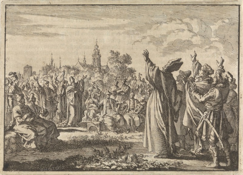 Polish Parliament where one party proclaims Augustus II the Strong as king and the other party proclaims FranÃ§ois Louis Bourbon-Conti, 1697