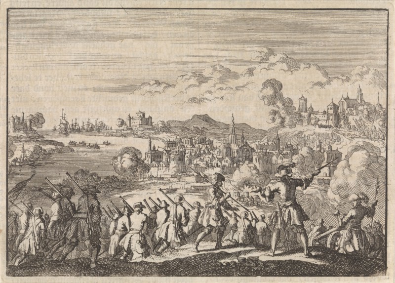 French conquer Cartagena under Pointis in South America, 1697, Jan Luyken, Pieter van der Aa (I), 1698