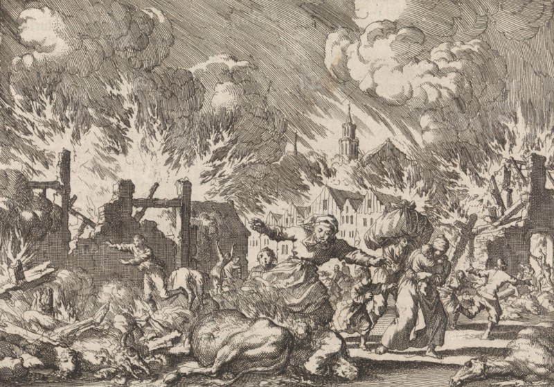 Fire in Trondheim, Norway 1681, Jan Luyken, Pieter van der Aa I, 1698