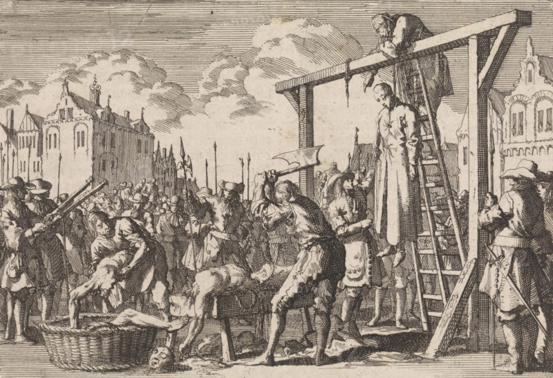 In London the Jesuit William Ireland is hung and John Grove is quartered for a proposed regicide, 1679, Jan Luyken, Pieter van der Aa (I), 1698