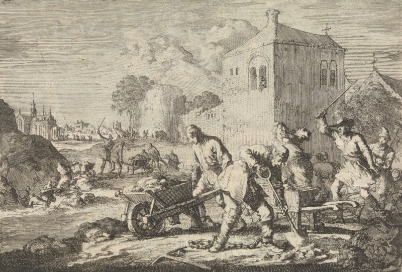 Reformed ministers in Hungary condemned to toil, 1674, print maker: Jan Luyken, Pieter van der Aa I, 1698