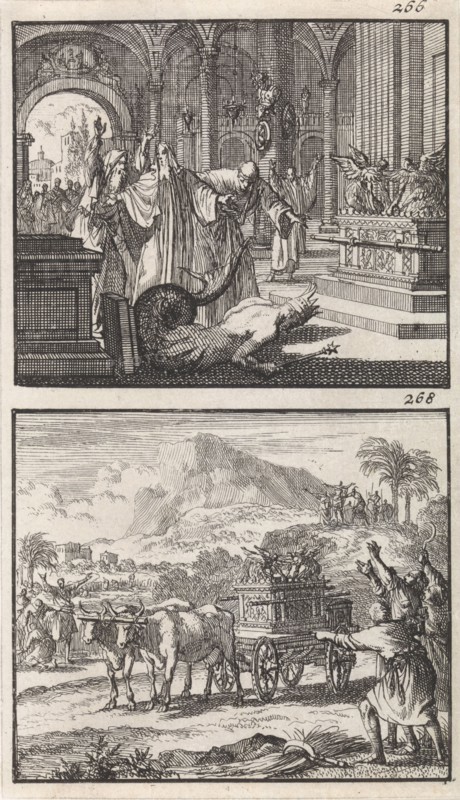 Ark of the Covenant in the temple of Dagon, Return of the Ark of the Covenant, Jan Luyken, Barent Visscher, Andries van Damme, 1698