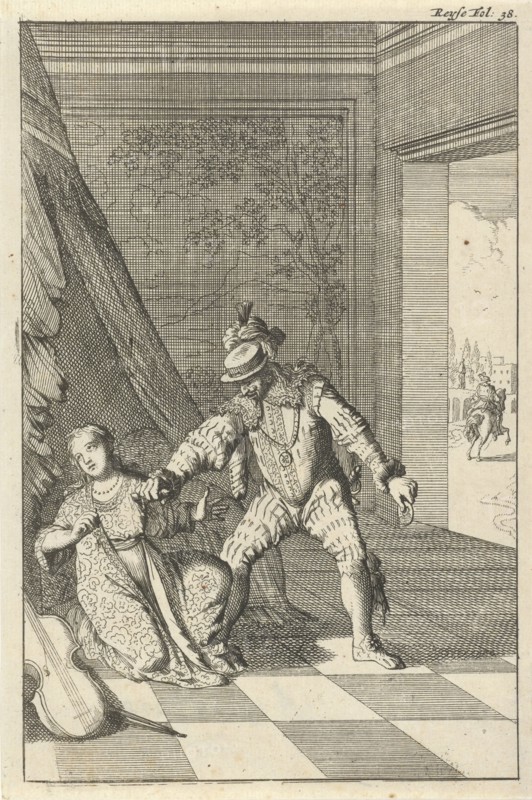 Marchioness of the Barbarians stabbed to death by her husband, Caspar Luyken, Willem Broedelet, 1696