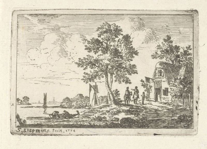 Landscape with a tavern and a river, Simon Klapmuts, 1774