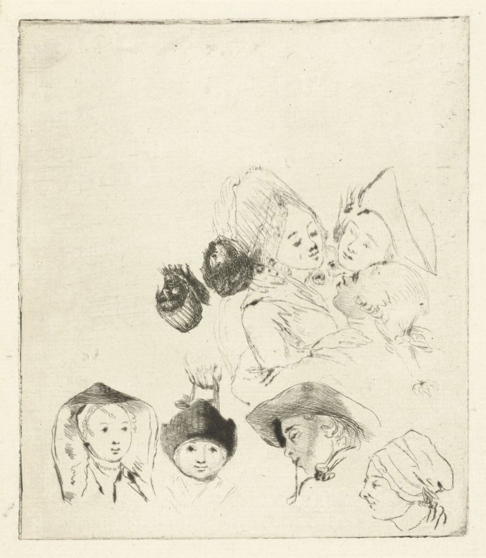 Study Sheet with nine heads, Louis Bernard Coclers, 1756-1817