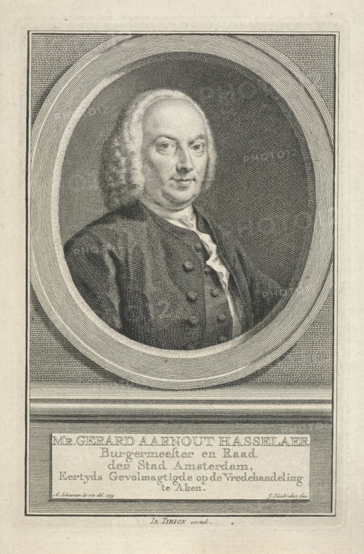 Portrait of Gerard Aarnout Hasselaer, Jacob Houbraken, Isaak Tirion, 1759