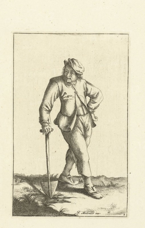 Farmer leaning on shovel, Cornelis Danckerts (I), Justus Danckerts, unknown, 1613 - 1656