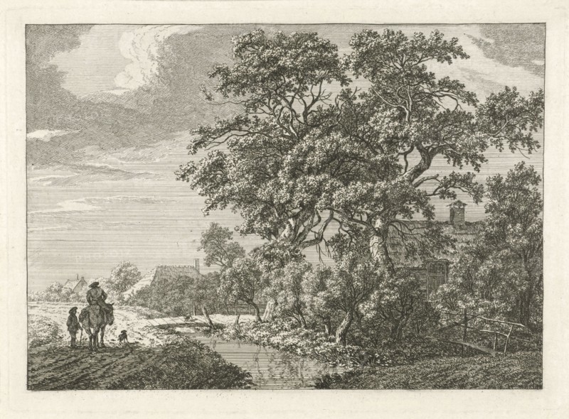 Landscape with a ditch and farms, Franciscus Andreas Milatz, 1784 - 1808