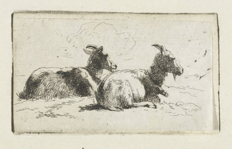 Two reclining goats, Simon van den Berg, 1822 - 1899