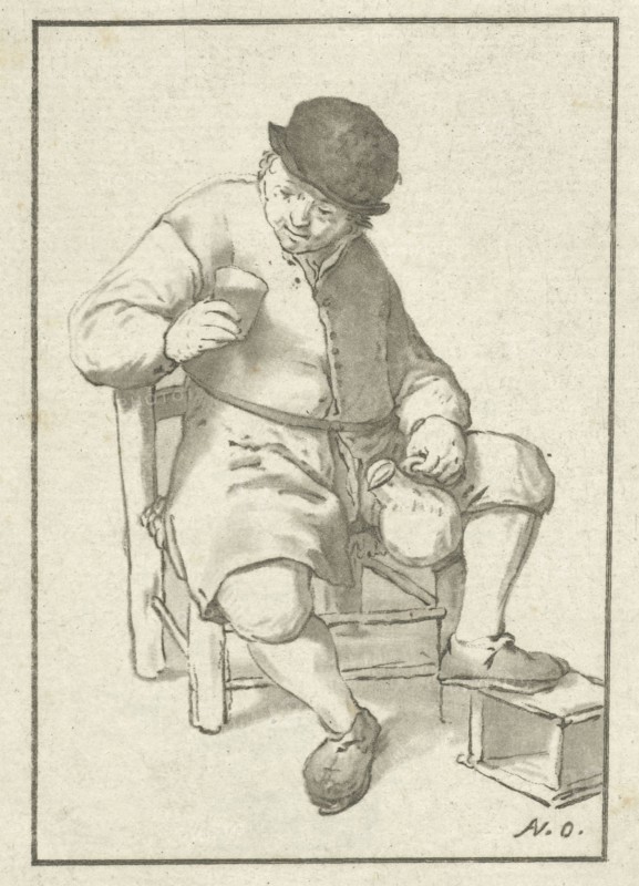 Seated farmer with pitcher, Cornelis Ploos van Amstel, 1763 - 1768