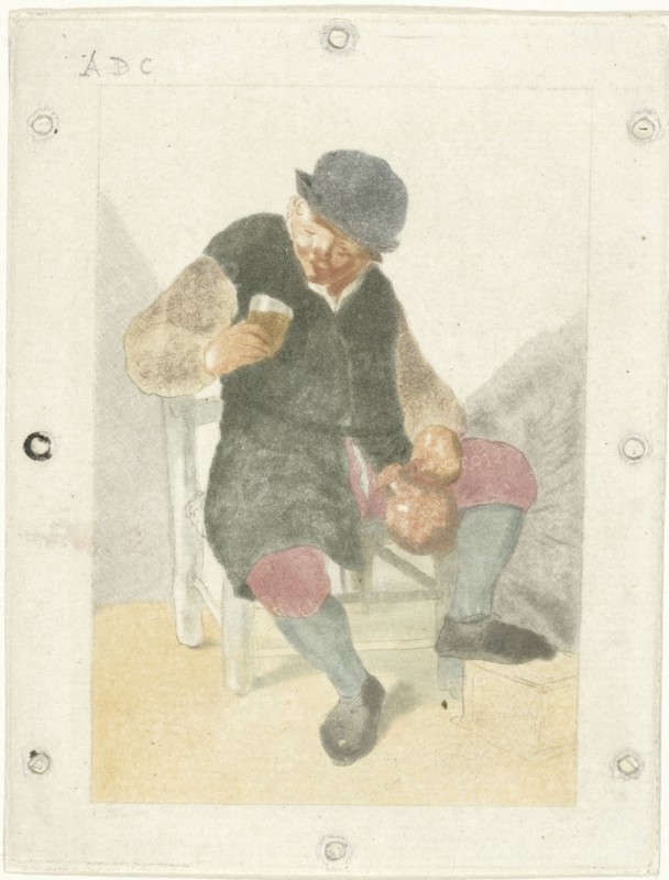 Seated farmer with pitcher, Cornelis Ploos van Amstel, Adriaen van Ostade, 1763 - 1768