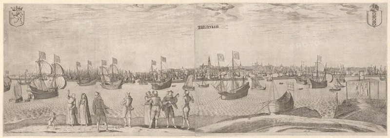 View of the city of Amsterdam on the IJ, The Netherlands, Pieter Bast, 1580 - 1605