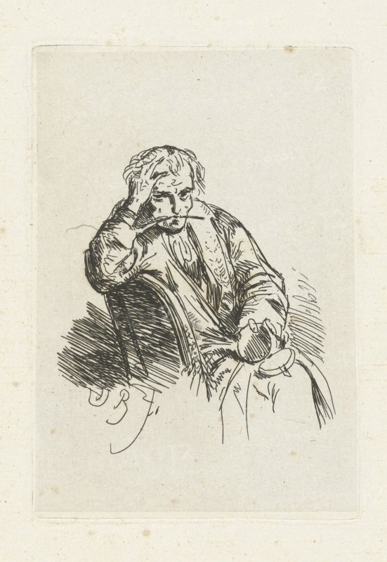 Writer with pen in his mouth, David Bles, 1834 - 1899