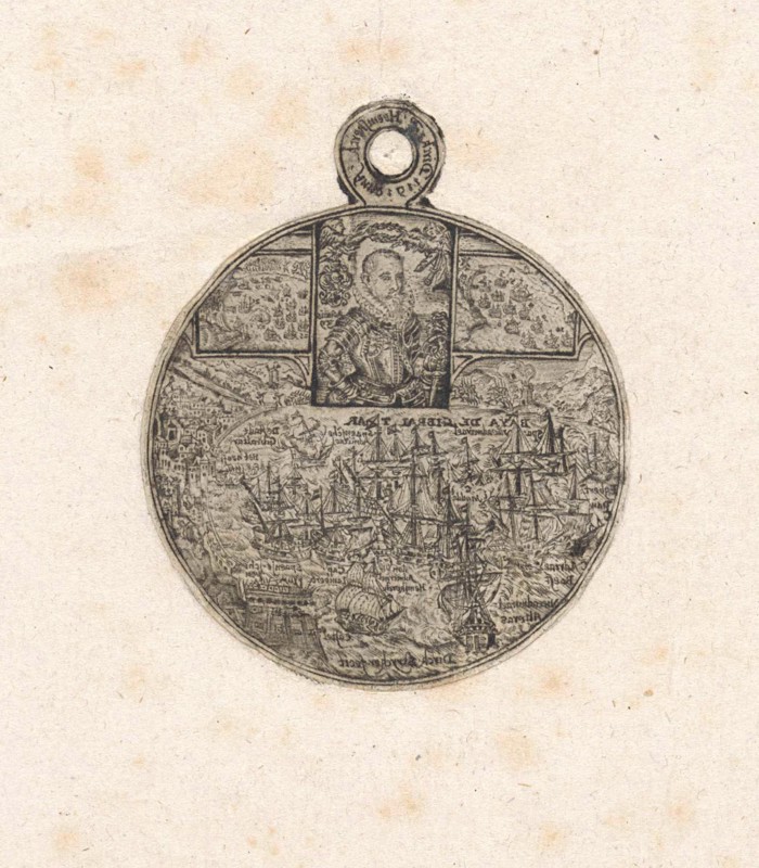 Print from the front of a medal engraved with the portrait and the death of Jacob van Heemskerck, Dirck Strijcker, 1611