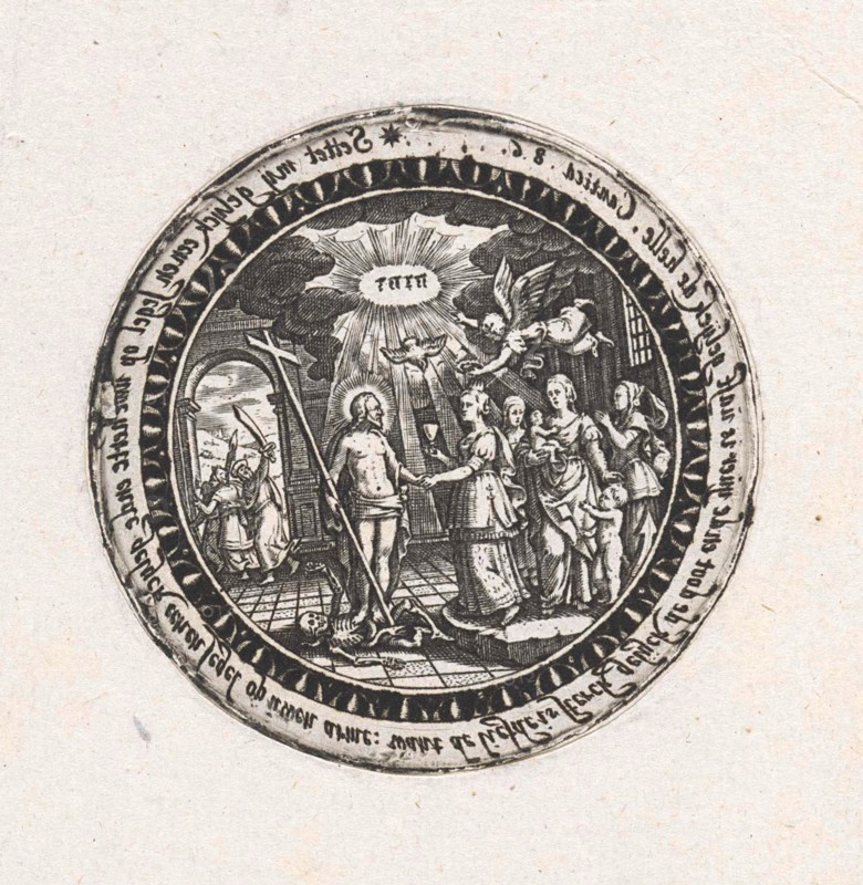 Medallion with a depiction of the marriage of Christ and his church, Dirck Strijcker, 1607 - 1677