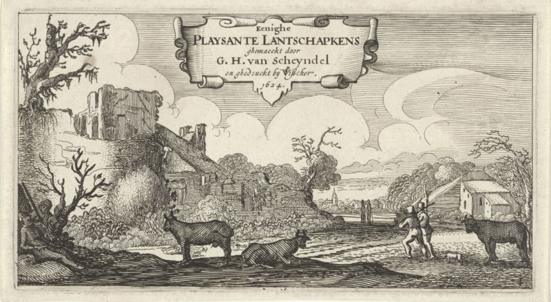 Title print of twelve landscapes with figures, Anonymous, Claes Jansz. Visscher (II), 1624