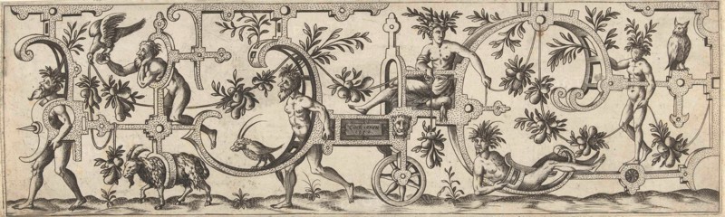 Wagon adorned with foliate scrolls, Anonymous, Cornelis Floris (II), Hieronymus Cock, 1552