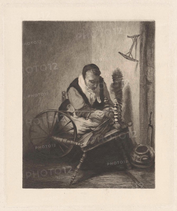 A spinning woman, print maker: Willem Steelink II, Nicolaes Maes, 1866 - 1928
